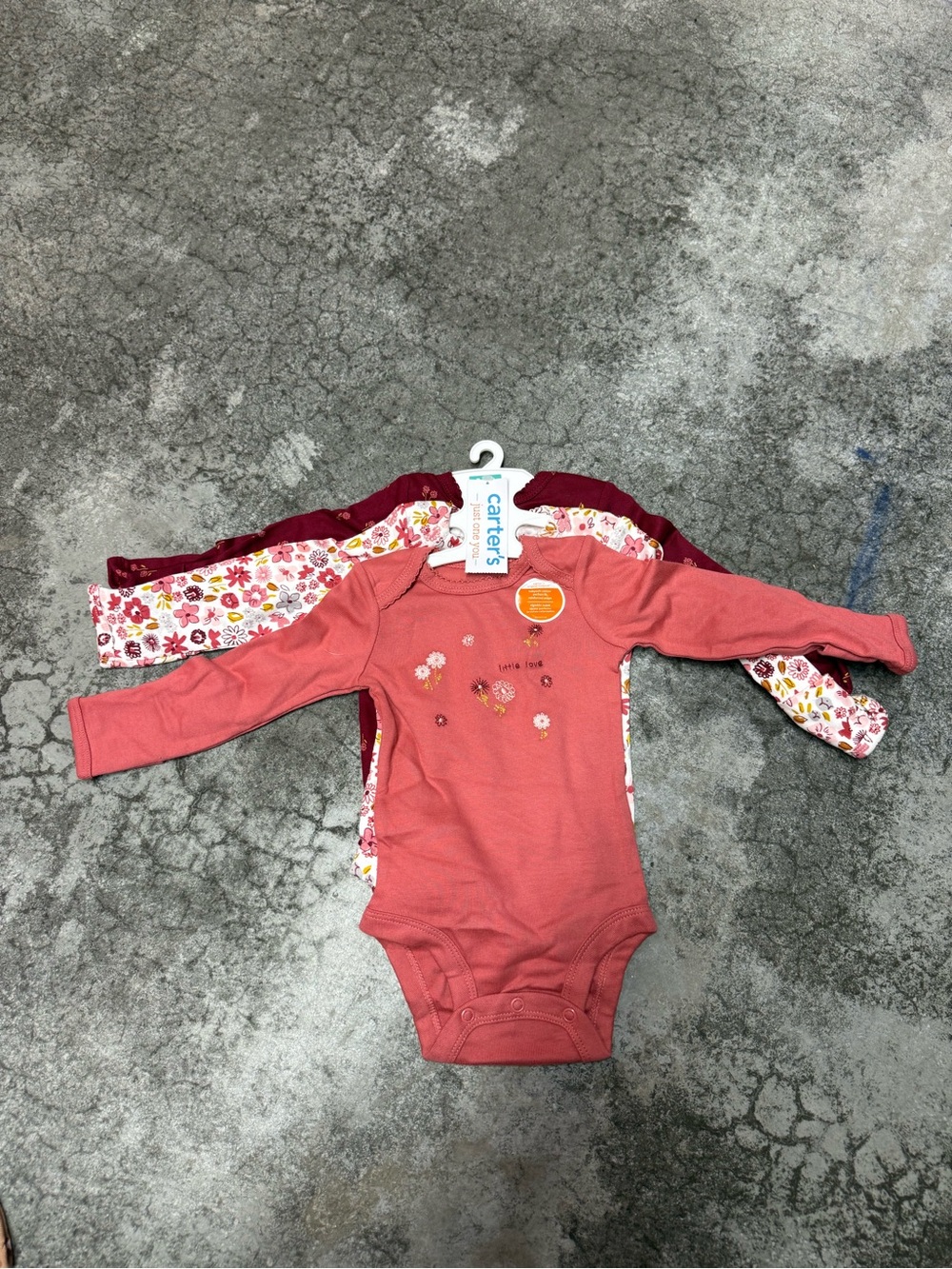 Carter's Coral and Burgundy Floral Long Sleeve Baby Bodysuits Set